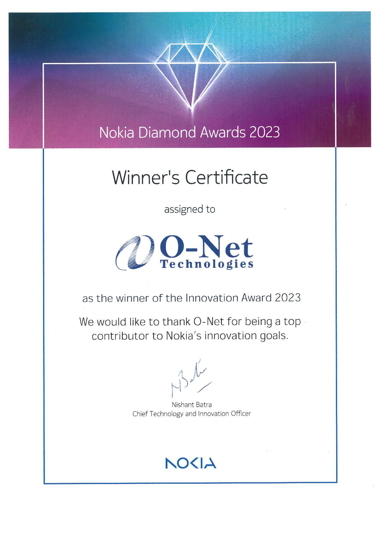 O-Net Technologies vincitrice del Nokia Innovation Award